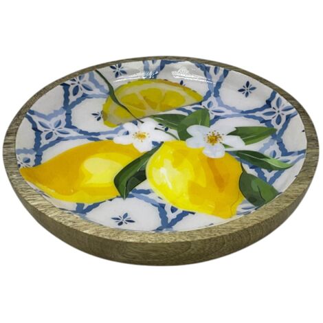 Piattino in Legno Limone per Decorazione Cucina e Presentazione Cibi, Stile Rustico ed Elegante