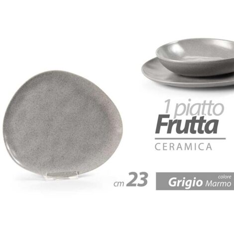 PIATTO DA FRUTTA IN CERAMICA DA 23CM IN COLORE GRIGIO DESIGN AD EFFETTO MARMO