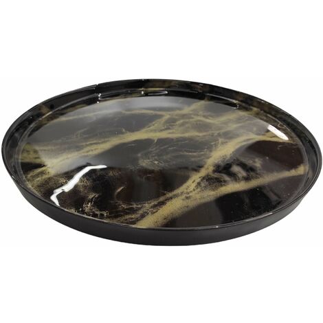 Piatto decorato centrotavola "Murble" in vetro per tavola natalizia da 33 cm oro e nero