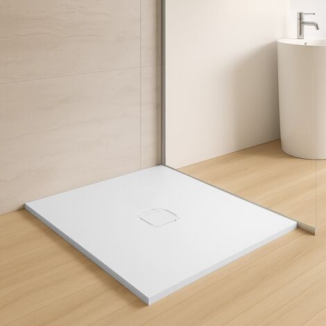 Piatto doccia 100x100 in marmoresina bianco con griglia in acciaio inox Harmony