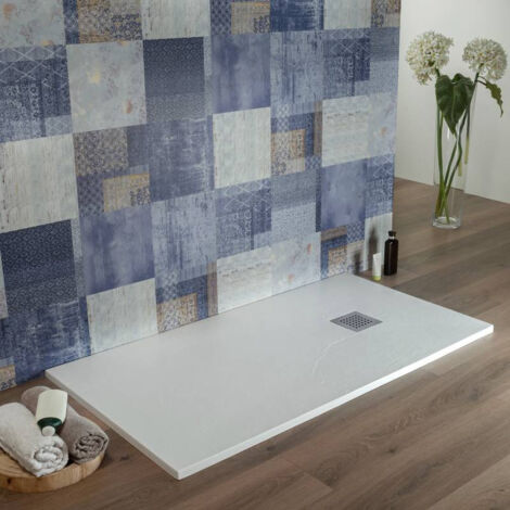Piatto Doccia 70x100 cm Bianco Effetto Pietra Resina Tagliabile Slim Blan