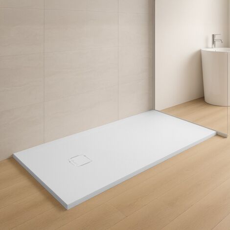 Piatto doccia 80x100 in marmoresina bianco con griglia in acciaio inox Harmony