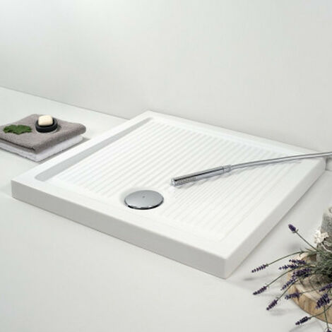 Piatto Doccia 80x80xh6.5 cm AZZURRA - Con Bordo - Superficie Antiscivolo - Quadrato - Bianco