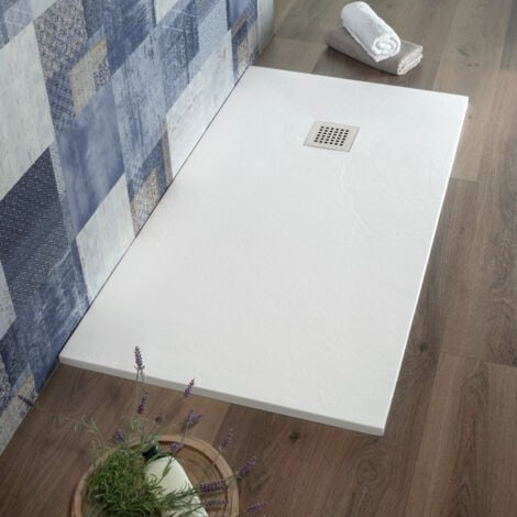 LAPIS Piatto Doccia 80x90 cm Rettangolare Bianco Slim in Resina effetto PietraBlan