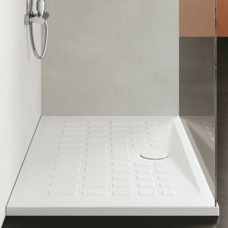Piatto Doccia 90 x 90 x H4 cm Bianco in Ceramica - Superficie Con Decorazione Geometrica Antiscivolo - Cube - Ceramica Azzurra