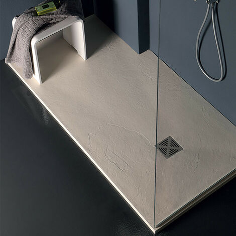 Piatto Doccia 90x100xh2,5 cm Rettangolare Crema in MARMO RESINA con Piletta di Scarico