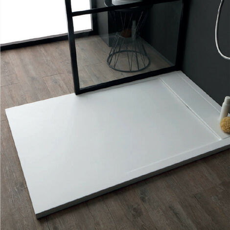 Piatto Doccia 90x120xh3 in MARMO RESINA con Piletta di Scarico Extra Piatta Bianco