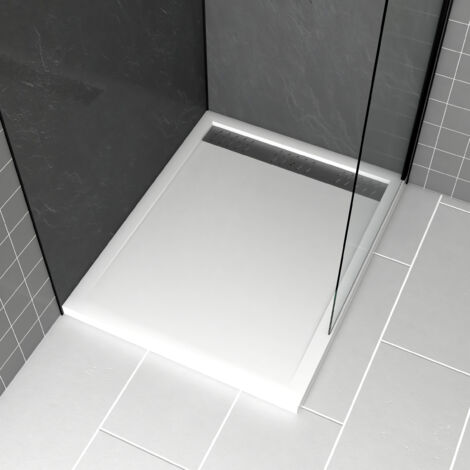 Piatto doccia Acrilico Bianco 80x100x4 cm + Griglie Lineari Cromate e Gun Metal - WHITENESS II