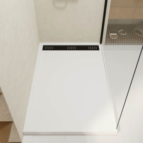 Piatto doccia Acrilico Bianco 90x140x5 cm + Griglia Cromate e Nera - WHITENESS II