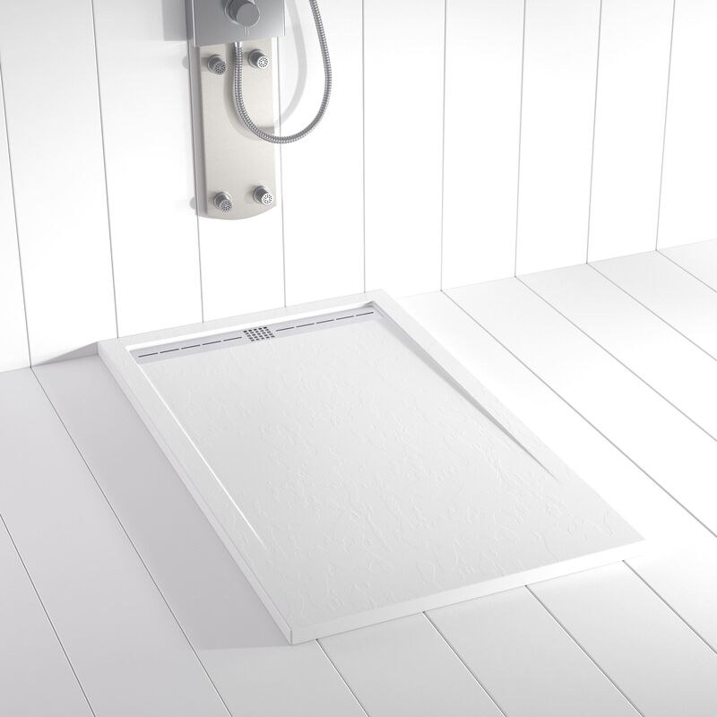 Piatto doccia in Resina flow Bianco antiscivolo - 70x80 cm - Griglia + Valvola gratis