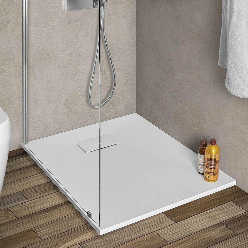 Image of Inbagno - Piatto doccia 70x100 in resina bianco effetto pietra serie Agorà