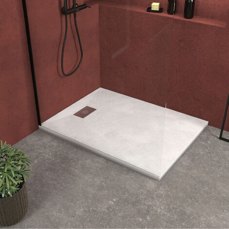 Piatto Doccia Bianco Effetto Pietra 90x120 cm e Griglia motivo Lineare in acciaio inox