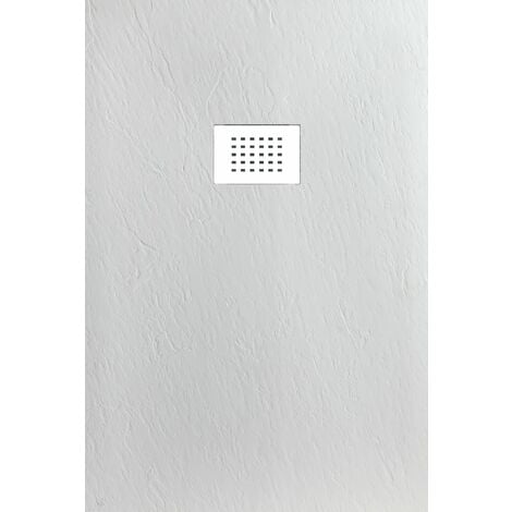 Piatto Doccia CARRARA 140x80 cm resina minerale alto 3 cm effetto pietra, Bianco Opaco