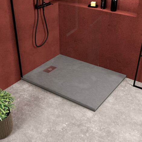 Piatto Doccia Grigio Effetto Pietra 90x120 cm e Griglia motivo Lineare in acciaio inox