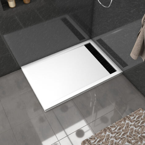 Piatto Doccia in Acrilico Bianco 80x120x4 cm + Griglia Lineari Cromata + Nera