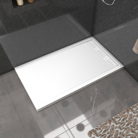 Piatto Doccia in Acrilico Bianco 80x140x5 cm + Griglie Lineari Cromato e Bianco Opaco