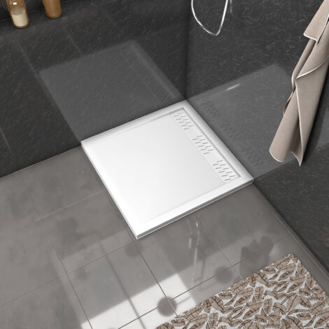 Piatto Doccia in Acrilico Bianco 80x80x4 cm + Griglie Lineari Cromato e Bianco Opaco