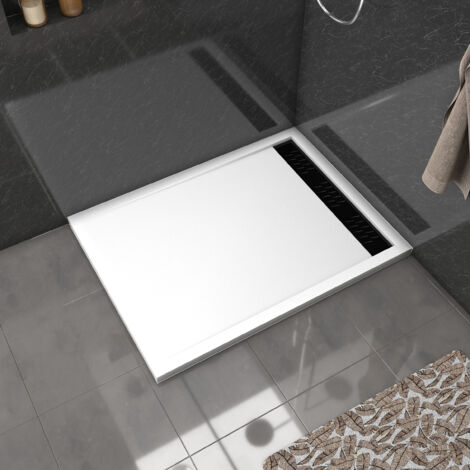 Piatto Doccia in Acrilico Bianco 90x120x4 cm + Griglia Lineari Cromata + Nera