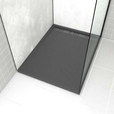Piatto Doccia in acrilico Grigio Effetto Pietra 90x120x4cm + Griglie Cromo e Gun Metal - METEORA