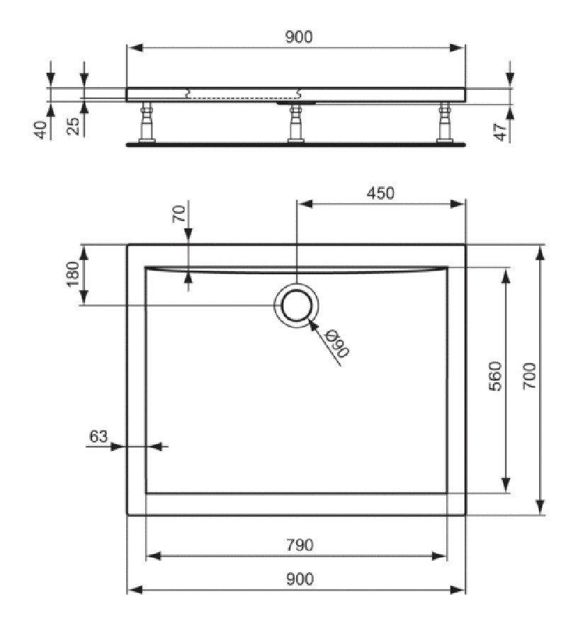 Misure Standard Piatto Doccia.Piatto Doccia In Acrilico Ultra Flat 90x70 H4 Ideal Standard K193401