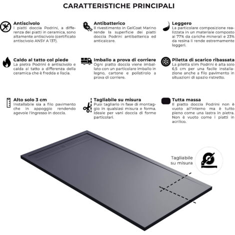 Piatto Doccia 70x110 Cm In Pietra Maier Oasis Grigio Antracite