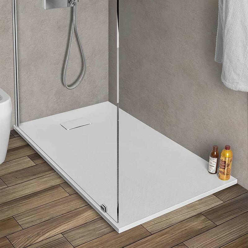 Inbagno - Piatto doccia 80x140 filo pavimento Agorà in resina pietra bianca