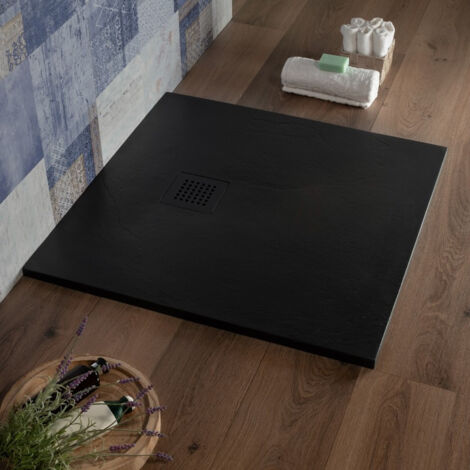 Piatto Doccia quadrato 80x80 cm Resina Antracite Effetto Pietra  Blan
