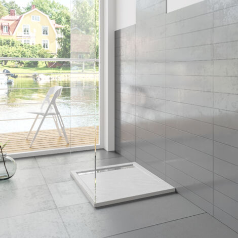 Piatto Doccia Quadrato 80x80x3cm in Pietra Vulcanica e Resina Mista finitura Pietra Bianca Ruvida Ultraslim Antiscivolo Antibatterico