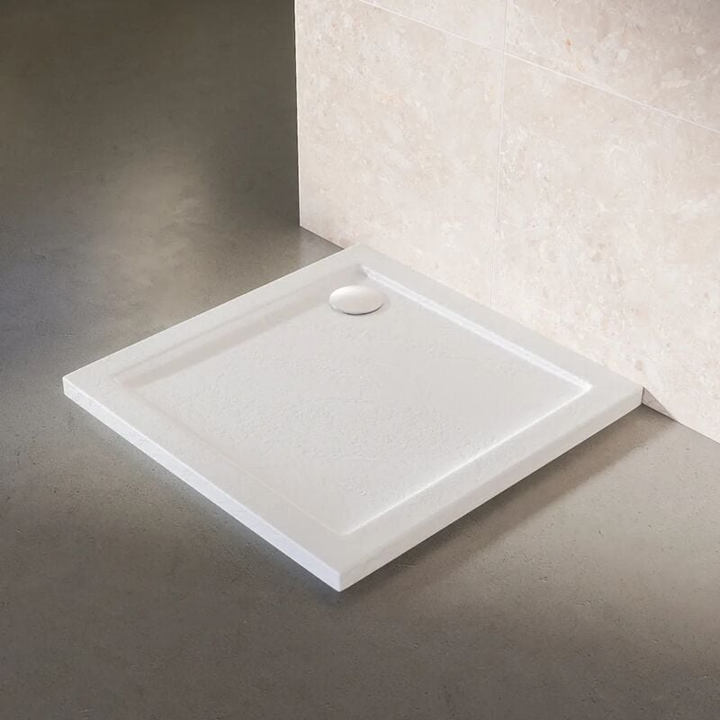 Parama - Receveur de douche carré 90x90cm Acrylique blanc effet pierre Hauteur 4cm Mod. Petra