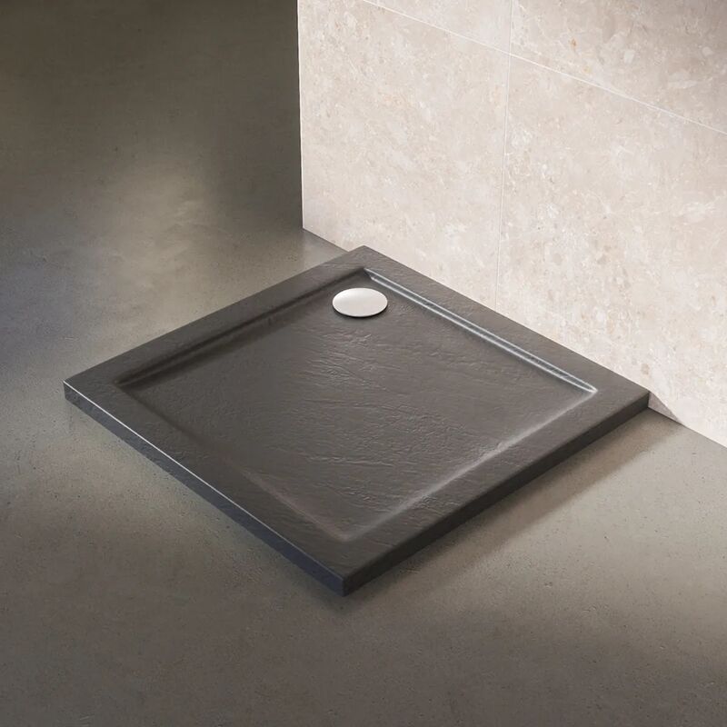 Parama - Receveur de douche carré 70x70cm Acrylique noir effet pierre Hauteur 4cm Mod. Petra