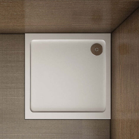 Piatto Doccia Quadrato In Marmo Minerale e Resina Mista Ultra Sottile 3cm Bianco Lucido Antiscivolo Antibatterico 76x76cm