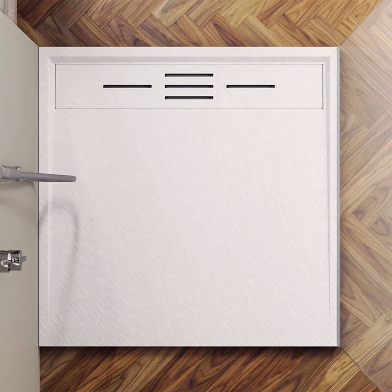 Parama - Receveur de douche carré 80x80 en smc Effet Pierre Blanc Mod. Spanios