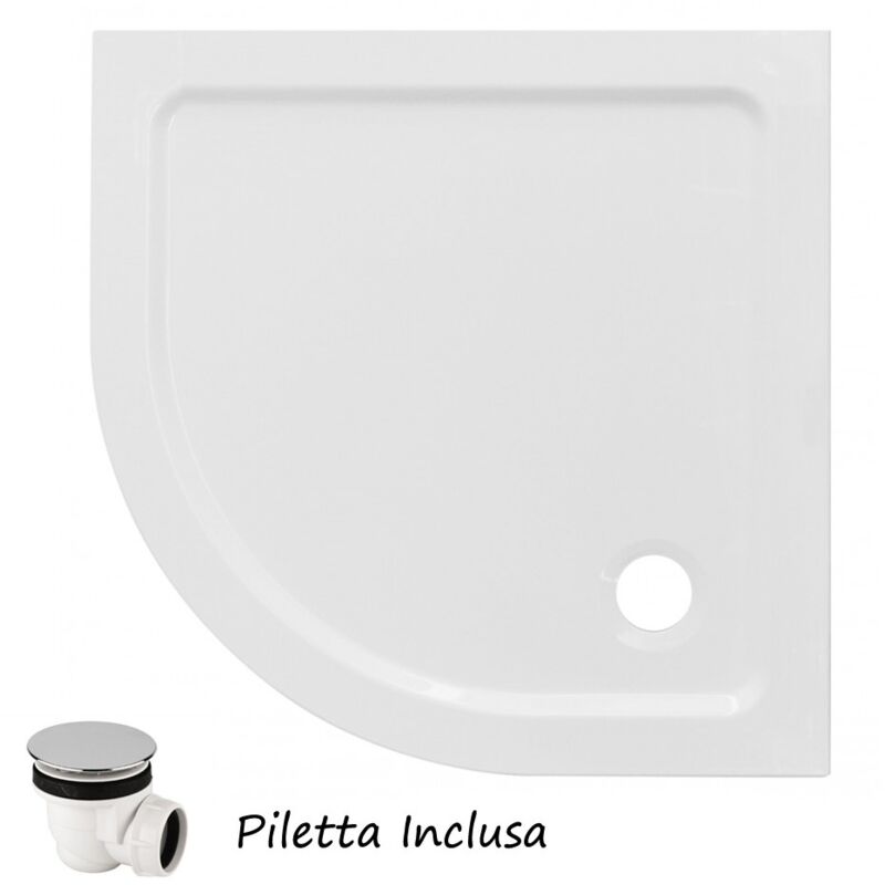 Piatto Doccia Resina Angolare Semicircolare 80x80 90x90 Flat 3cm Bianco Piletta - Dimensione Piatto 80x80