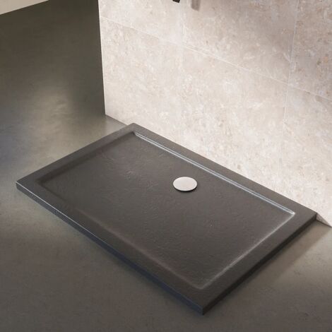 Piatto Doccia Rettangolare 80x120cm Effetto Pietra Nero in Acrilico Altezza 4cm Mod. Petra
