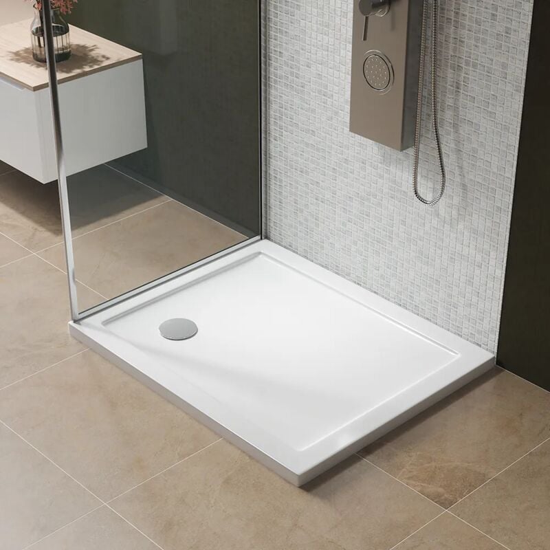 Parama - Receveur de douche rectangulaire 70x100 cm Blanc brillant bordé d'acrylique renforcé Hauteur 4cm Mod. Asteios