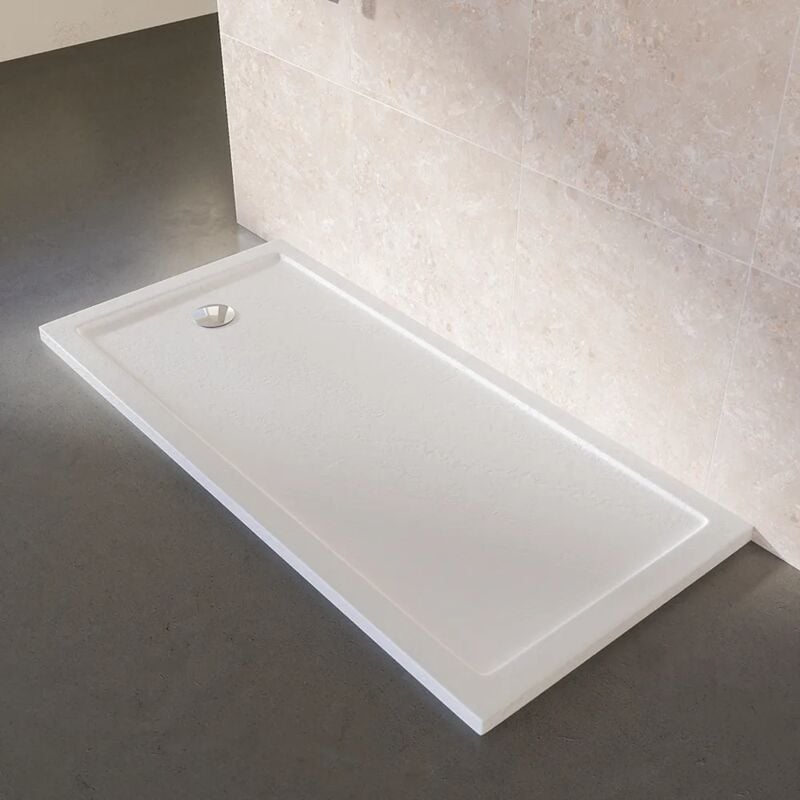Parama - Receveur de douche rectangulaire 70x140cm Acrylique blanc effet pierre Hauteur 4cm Mod. Petra