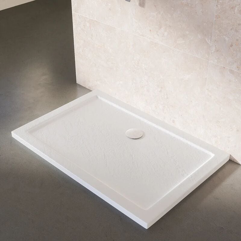 Receveur de douche rectangulaire 90x120cm Acrylique blanc effet pierre Hauteur 4cm Mod. Petra