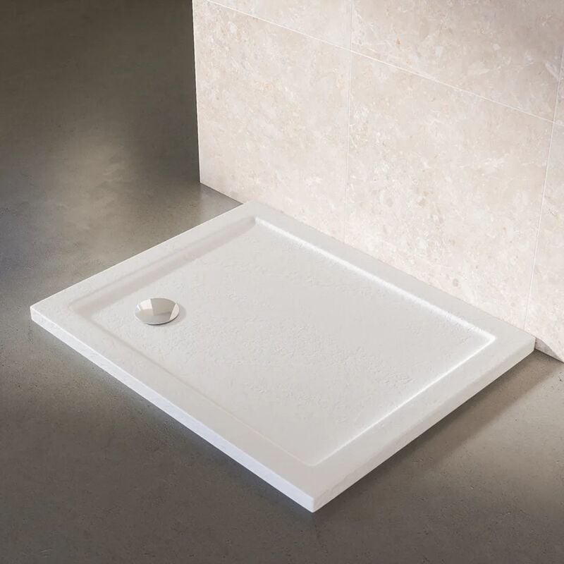 Parama - Receveur de douche rectangulaire 70x90cm Acrylique blanc effet pierre Hauteur 4cm Mod. Petra