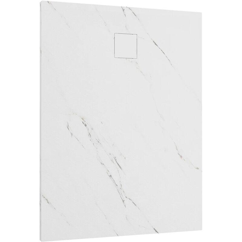 Parama - Receveur de douche rectangulaire 70x100 cm en smc Marbre Calacatta Couleur Blanc Effet Pierre Découpable et Antidérapant Hauteur 2,6cm Mod.