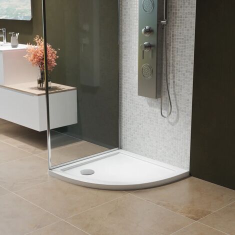 Piatto Doccia  Semicircolare 80x80 cm Bianco Lucido Bordato in Acrilico Rinforzato Altezza 4cm Mod. Asteios