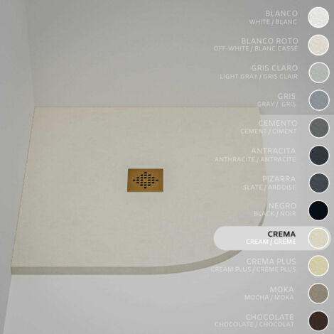 Piatto Doccia Semicircolare SOULHOME Resina e Carica Minerale Antiscivolo 70x70 cm Crema - Griglia DORATA