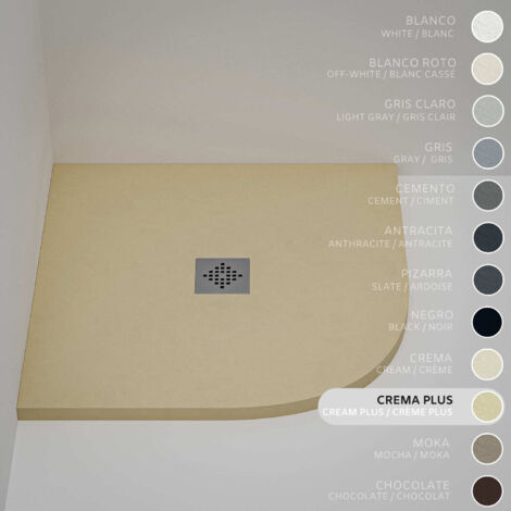 Piatto Doccia Semicircolare SOULHOME Resina e Carica Minerale Antiscivolo 70x70 cm Crema Intenso - Griglia Inox