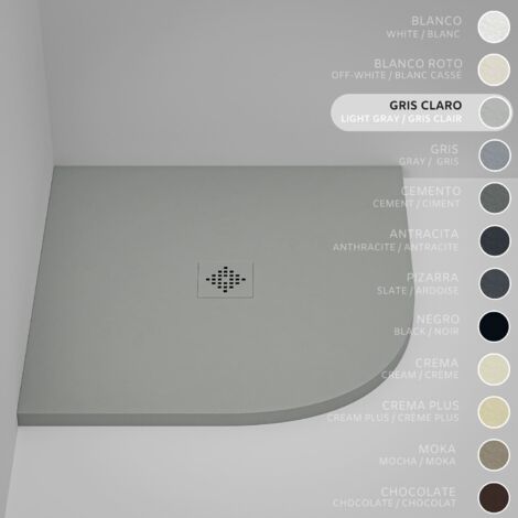 Piatto Doccia Semicircolare SOULHOME Resina e Carica Minerale Antiscivolo 70x70 cm Grigio Chiaro - Griglia Same