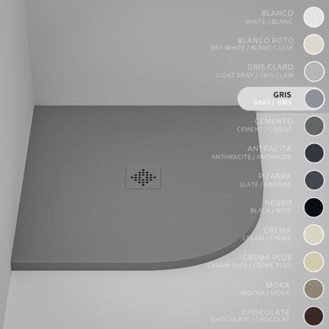 Piatto Doccia Semicircolare SOULHOME Resina e Carica Minerale Antiscivolo 70x70 cm Grigio - Griglia Same