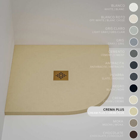 Piatto Doccia Semicircolare SOULHOME Resina e Carica Minerale Antiscivolo 80x80 cm Crema Intenso - Griglia DORATA