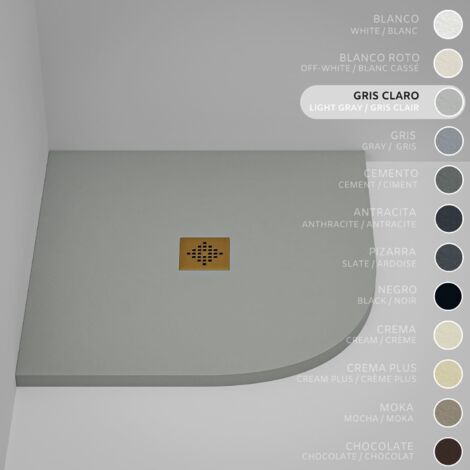 Piatto Doccia Semicircolare SOULHOME Resina e Carica Minerale Antiscivolo 80x80 cm Grigio Chiaro - Griglia DORATA