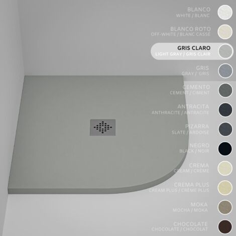 Piatto Doccia Semicircolare SOULHOME Resina e Carica Minerale Antiscivolo 80x80 cm Grigio Chiaro - Griglia Inox