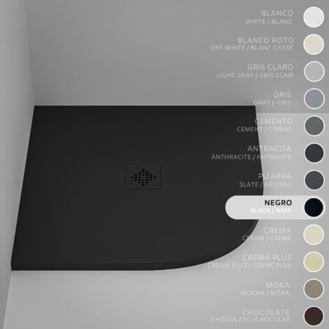 Piatto Doccia Semicircolare SOULHOME Resina e Carica Minerale Antiscivolo 80x80 cm Nero - Griglia Same