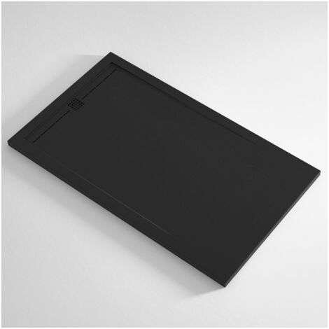 Piatto Doccia Slim Nero Marmoresina Effetto Pietra Ruvido a Pavimento Piletta - Dimensione Piatto 70x170