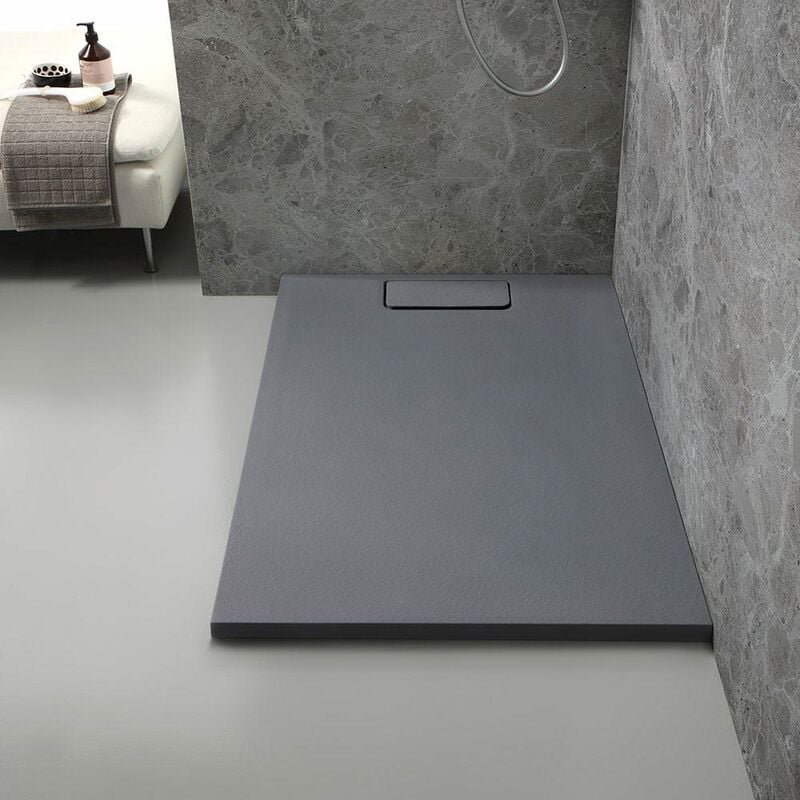 Piatto Doccia Sottile In Resina Grigio Ardesia 80X120 Cm Effetto Pietra Mart